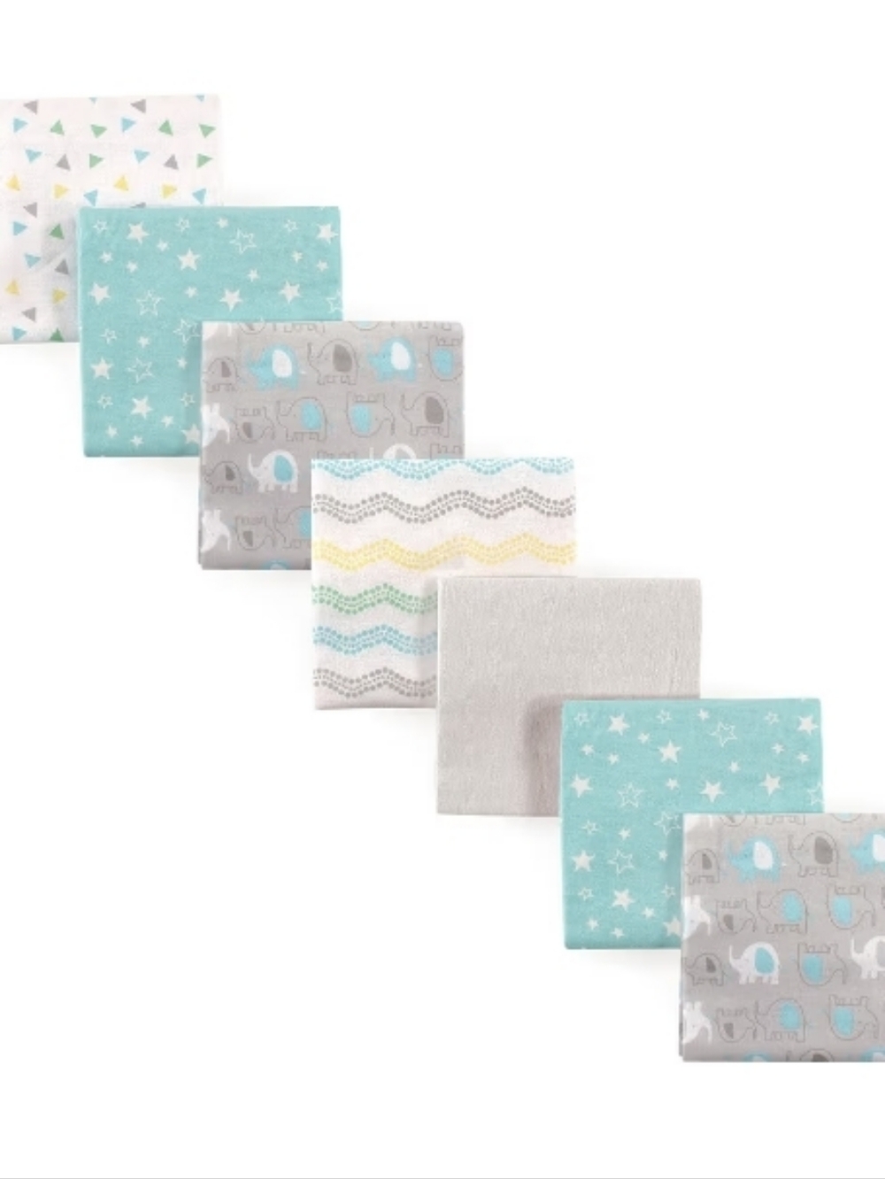 NWT Baby Receiving Blankets in Aqua, Gray & White - Elephant & Star Prints